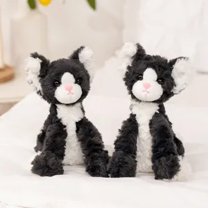 Cute black and white plush cat toy soft stuffed kitten doll for children soothing companion