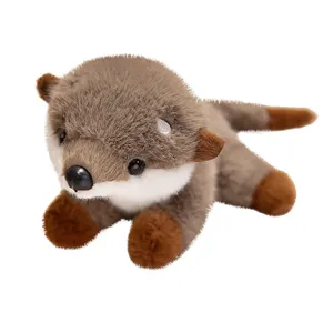 Cute plush otter toy with soft brown fur, ideal lying design for children soothing comfort.