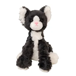 Adorable black and white cat plush toy, fluffy companion doll for kids and soothing toy main view