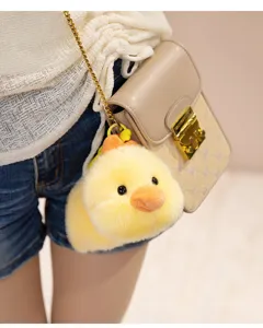 Cute plush yellow chick doll bag charm keychain, soft fluffy animal toy for kids and daily decor.