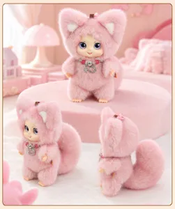 Simpatico portachiavi bambola peluche volpe rosa, ciondolo animale morbido per borse.