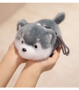 Cute grey husky plush toy keychain fluffy animal doll bag pendant soft stuffed toy charm cute accessory