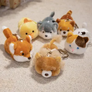 Cute Plush Animal Lion Cat Raccoon Fox Chick Husky Keychain Stuffed Toy Soft Doll Bag Pendant Kids Gift