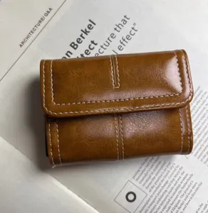 Kompakter Retro Öl-Wachs-Leder Kartenhalter Geldbeutel mit vielen Kartenfächern und Etui