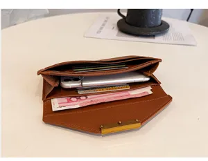 Women long wallet PU leather envelope purse large capacity card holder clutch bag brown