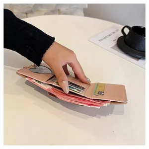 Koreanischer Stil kurze Damen PU Leder Geldbörse Mini Münzfach und Kartenhalter Rosa.