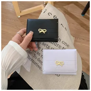 Short wallet for women minimalist bowknot coin purse cute card holder student daily use