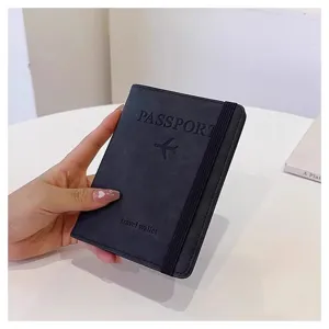 Funda de pasaporte de cuero cartera de viaje con banda elástica detalles de tarjeta