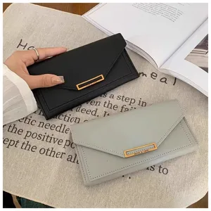 Elegant women long wallet envelope design slim clutch bag with metal accent chic daily purse.
