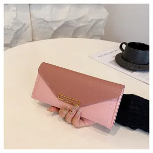 Women long wallet minimalist two-tone PU leather card holder stylish clutch bag purse