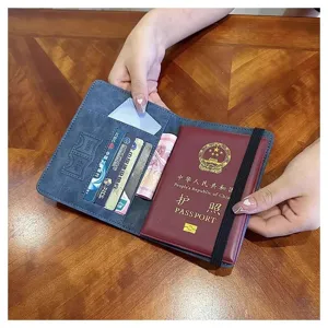 Elegante funda de pasaporte de cuero multifuncional cartera de viaje tarjetero