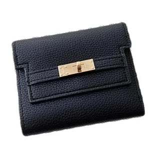 Black women short wallet faux leather folding card holder coin purse chic designer style