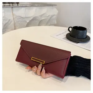 Women long wallet stylish envelope purse large capacity multi card slots PU leather elegant clutch bag