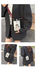 Women's crossbody phone bag, trendy mini PU leather shoulder bag with cute cartoon girl print.