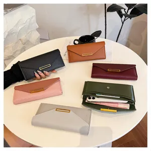 Women long wallet minimalist PU leather slim multi-card slot envelope clutch purse chic.