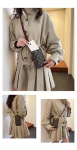 Women small crossbody phone bag pu leather retro monogram shoulder handbag casual purse