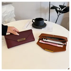 Stylish women long wallet minimalist envelope PU leather purse card holder clutch bag detail view