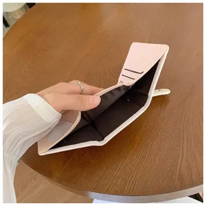 Portafoglio compatto rosa da donna, piccolo borsellino pieghevole con scomparti per carte.