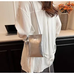 Chic silver mini crossbody phone bag for women, cute elephant pendant shoulder handbag daily use
