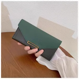Women long wallet stylish envelope design two-tone PU leather clutch purse card holder.