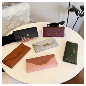 Women long wallet PU leather envelope purse multi-card slots elegant clutch handbag chic