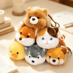 Cute animal plush toy keychain set, soft fluffy lion dog cat duck doll bag charm pendants.