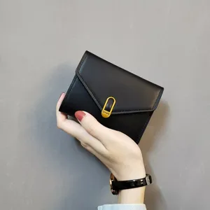 Women's Short PU Leather Wallet Fashion Solid Color Trifold Coin Purse With Metal Clasp Daily Wallet Card Holder