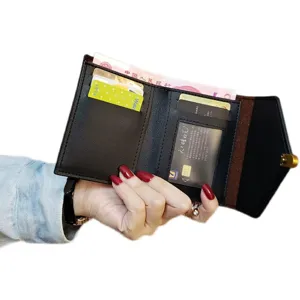 Women short trifold wallet stylish multi-card slot compact coin purse minimalist design black