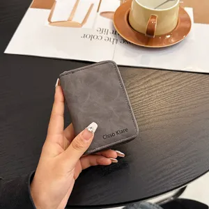 Minimalist vintage card holder for women and men, multi-slot leather wallet and card case.