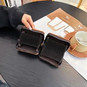 Womens accordion card holder vintage zip wallet with multiple card slots & coin pocket