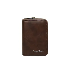 Retro brown card holder for women and men, multi-slot wallet with zipper for daily use.