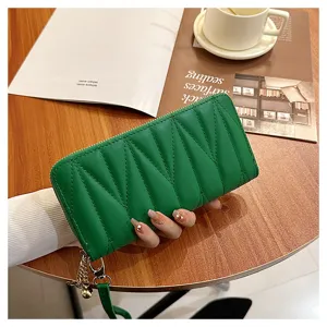 Women long quilted zipper wallet fashion clutch PU leather purse large capacity elegant design