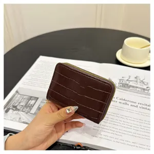 Women's crocodile pattern leather card holder zipper wallet coin purse detail view