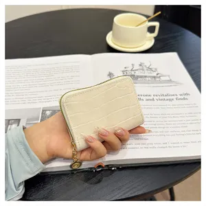 Women white crocodile pattern card holder chic zipper coin purse portable wallet daily use