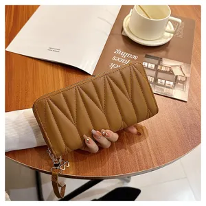 Women quilted long wallet fashion large capacity zip clutch purse daily elegant style
