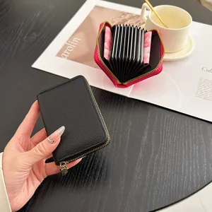 Porte-cartes accordéon en cuir PU noir portefeuille minimaliste de cartes chic
