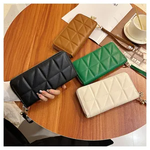 Quilted women long wallet zip clutch purse large capacity stylish fashion daily use accessory