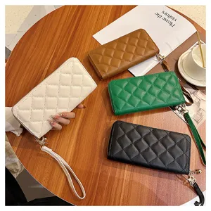 Women quilted long wallet fashion large capacity zip clutch purse elegant wristlet handbag