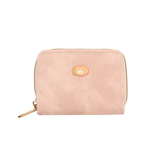 Portacarte con zip carino donna, portafoglio opaco compatto con scomparti e decorazione coniglio.