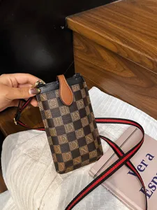 Stylish mini crossbody phone bag for women, trendy checkered shoulder bag lightweight.