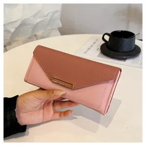 Women long wallet elegant pink brown envelope clutch bag multi card slot fashion purse