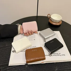 Heart Pendant Pleated PU Leather Card Holder Wallet RFID Blocking Small Zip Coin Purse For Women Student Document Organizer