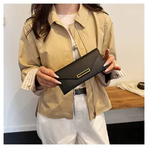 Women long black wallet PU leather envelope clutch with card slots elegant purse 2025