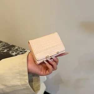 Koreanische kurze Damen Geldbörse aus PU Leder, modische Mini Münztasche und Kartenhalter pink