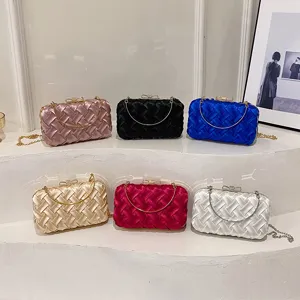 Pochette da Sera in Raso Intrecciato da Donna Borsa a Scatola Con Fiocco di Strass e Tracolla Elegante Borsa da Banchetto