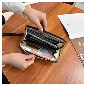 Women long zip wallet large capacity clutch purse card slots black elegant fashion new style