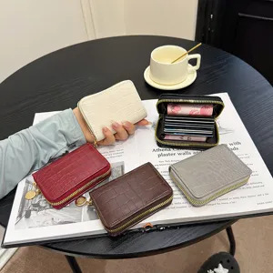 Multi-card zipper card holder coin purse solid color crocodile pattern wallet for women.