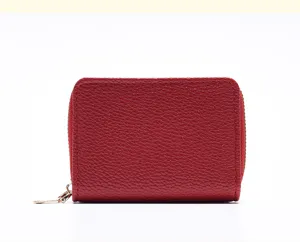 Etui de carte zippe en cuir rouge porte-monnaie compact pour cartes de credit homme et femme