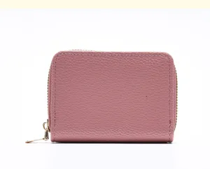 Porte-cartes zippé en cuir rose portefeuille compact pour femmes et hommes vue détail