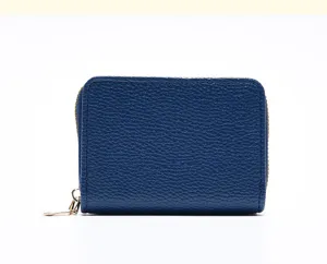 Porte-cartes compact bleu zippé pour hommes et femmes, étui portefeuille minimaliste
